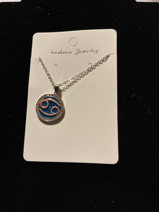 Fashion Jewelry Jewelry - Cancer Zodiac Necklace Blue Round Pendant Rhinestone Accen